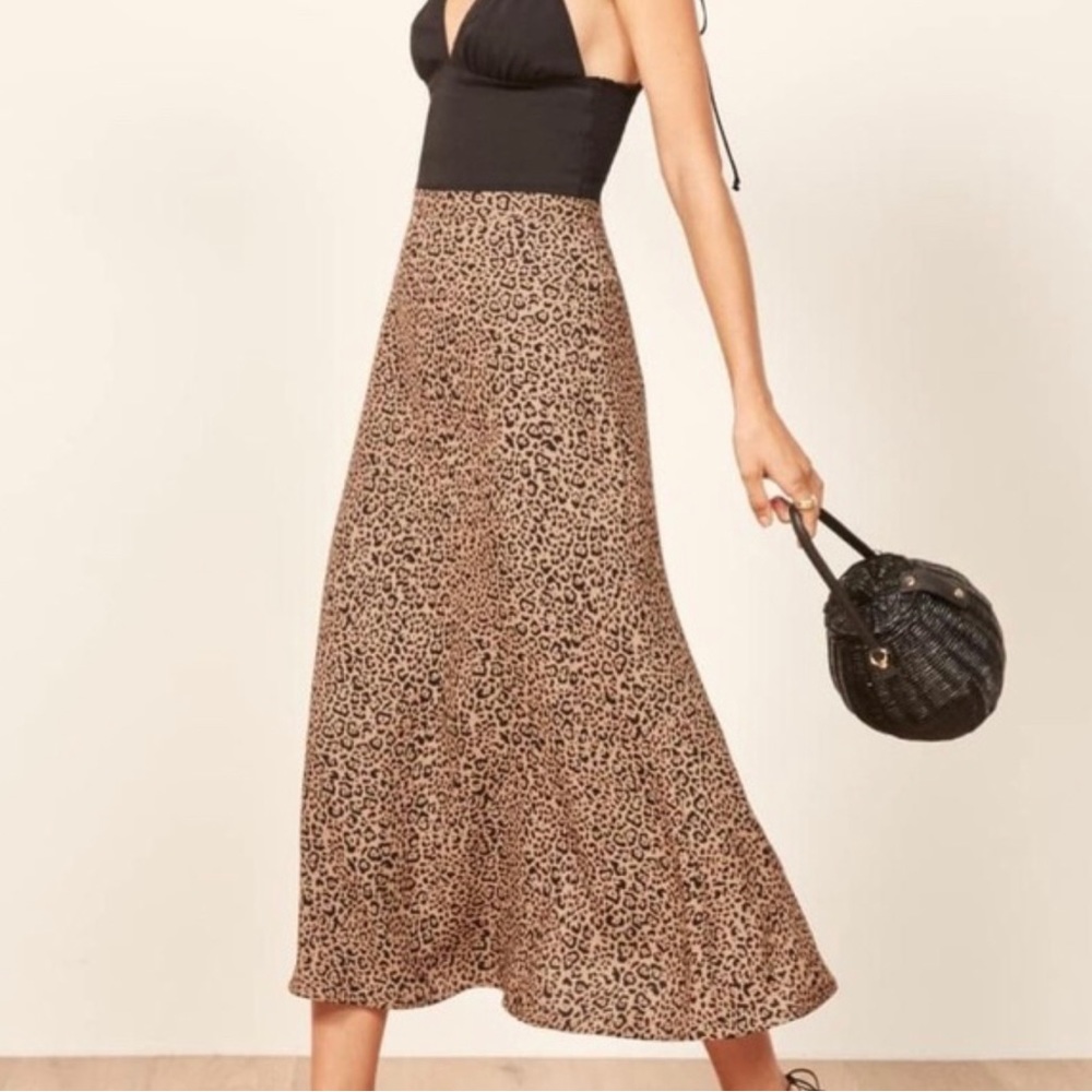 Reformation Bea Leopard Midi Skirt